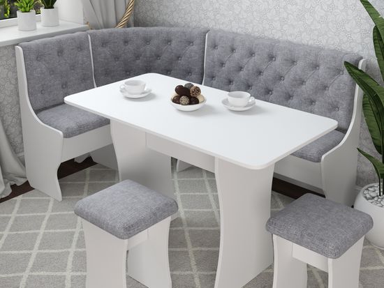 Кухонный уголок bravo "Оливьер" (Белый/Рогожка Savana Plus Ash) -G/Л3