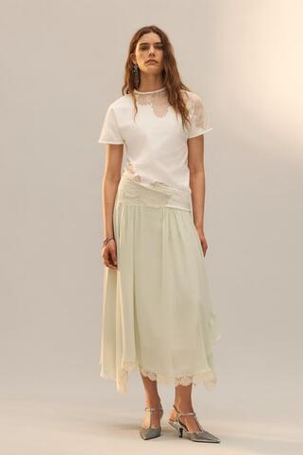 ZARA ФУТБОЛКА С КРУЖЕВНОЙ ОТДЕЛКОЙ - LIMITED EDITION, ЭКРЮ