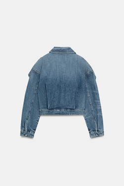 ZARA ДЖИНСОВАЯ КУРТКА С ХЛЯСТИКАМИ, СИНИЙ