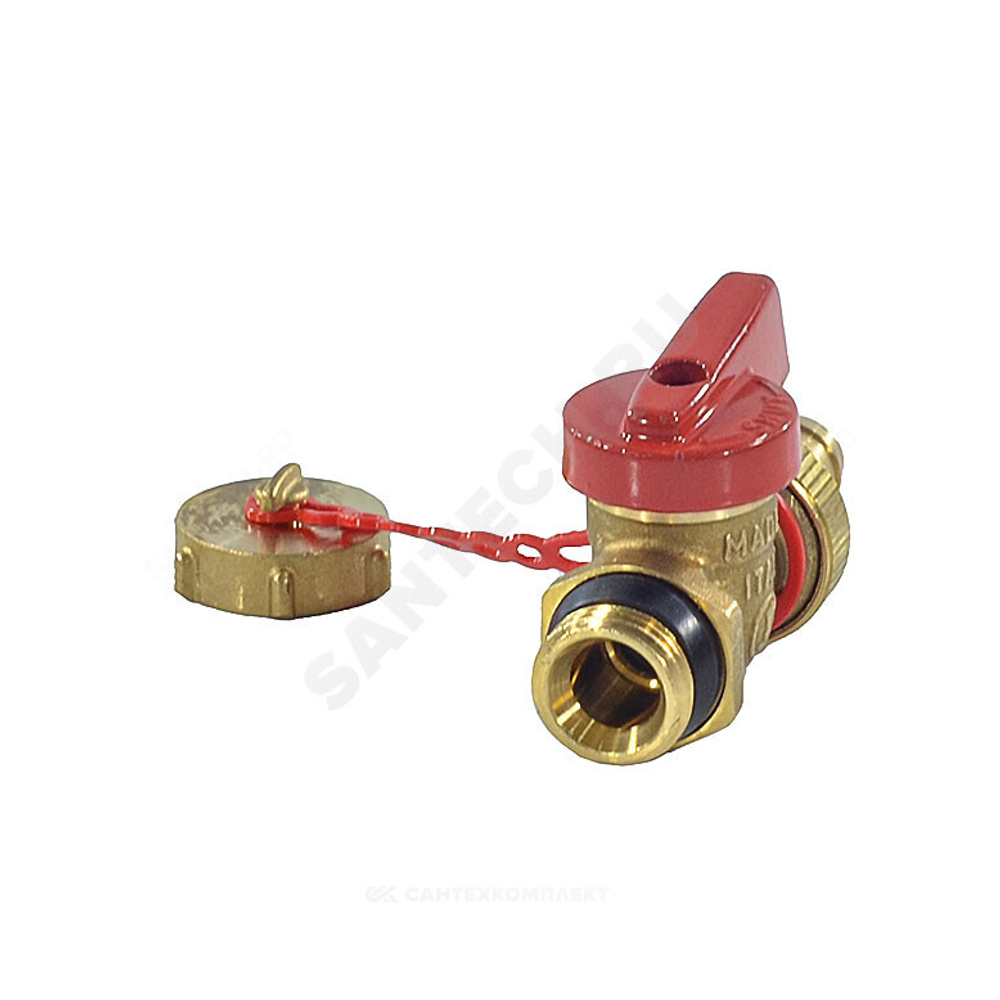 Кран шаровой латунь сливной R608D Ду 15 Ру10 НР/штуц 1/2" флажок красный с заглушкой Giacomini R608DY053