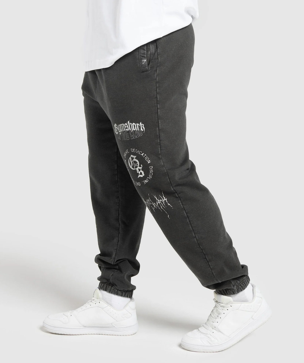 Штаны GYMSHARK Distressed Graphic Joggers Washed Black Acid