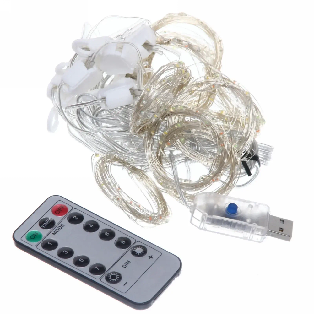 Гирлянда для дома ЗАНАВЕС «Бриллиант» ш3* в3 м 300 ламп LED, 8 реж, с подвесами и пультом д/у, IP-40, Мультицвет