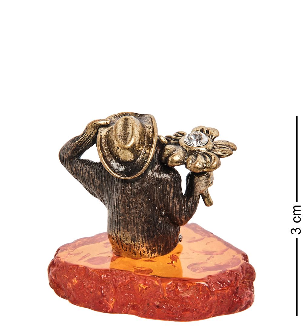 AM- 481 Фигурка «Обезьяна с цветком» (латунь, янтарь)