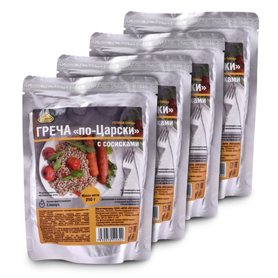 Готовое блюдо "Греча с сосисками "По-царски" 250 гр (Деревня Потанино) 4шт*250г, 1кг