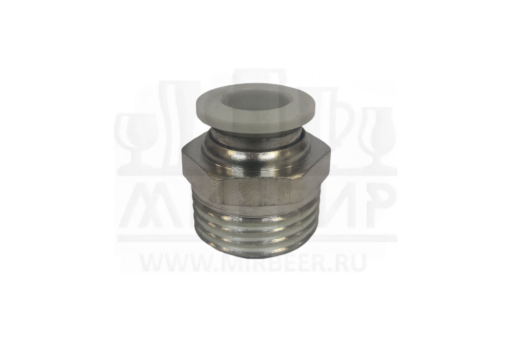 Фитинг 1/2" для пневмошланга 10*6 мм, наружная резьба, никель