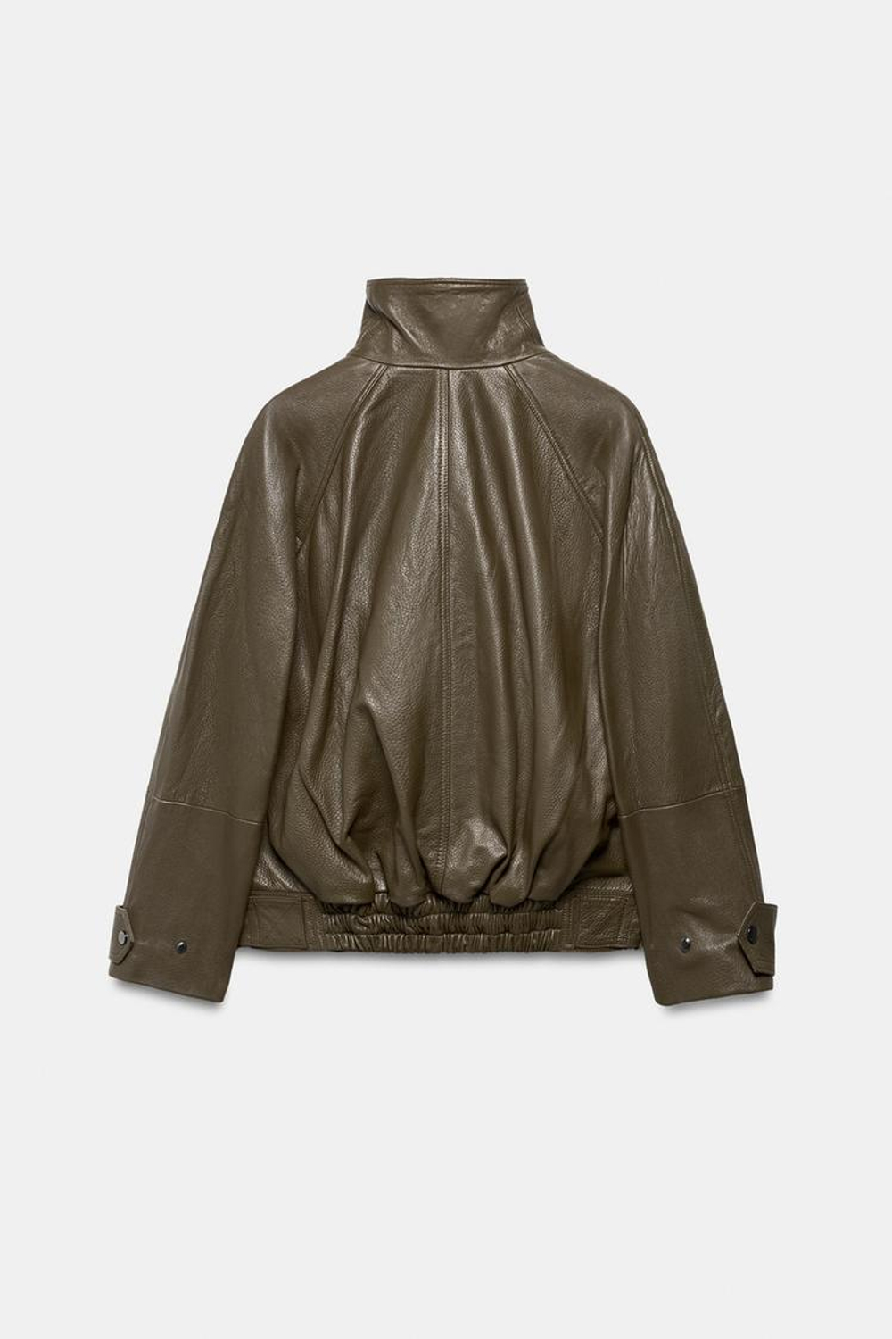 ZARA КУРТКА ОВЕРСАЙЗ ИЗ КОЖИ — ZW COLLECTION LIMITED EDITION, МЯГКИЙ ЗЕЛЕНЫЙ