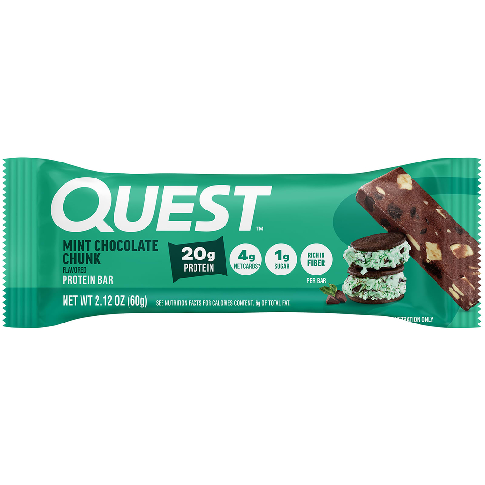 Quest Nutrition, протеиновый батончик, с кусочками мятного шоколада, 12 батончиков по 60 г (2,12 унции)