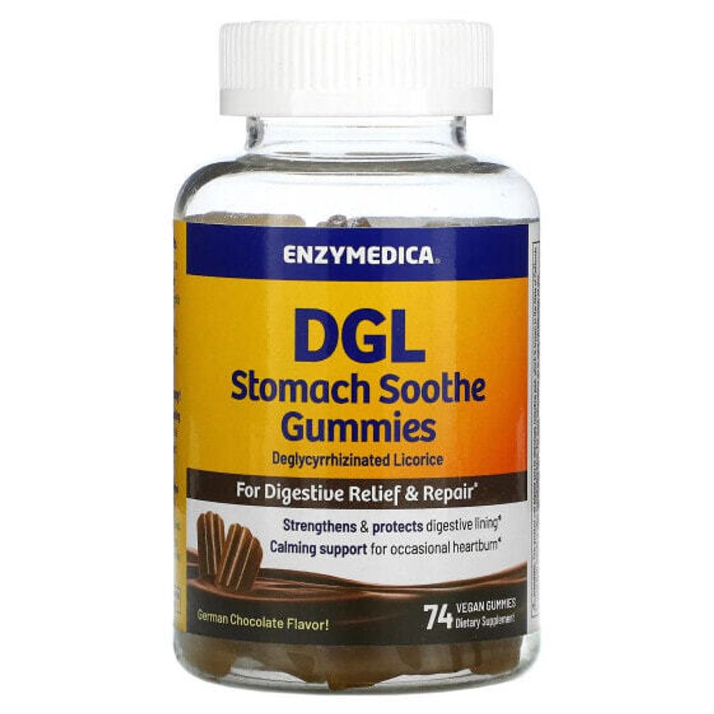 Для пищеварительной системы Enzymedica, DGL Stomach Soothe Gummies, немецкий шоколад, 74 веганских жевательных мармеладки