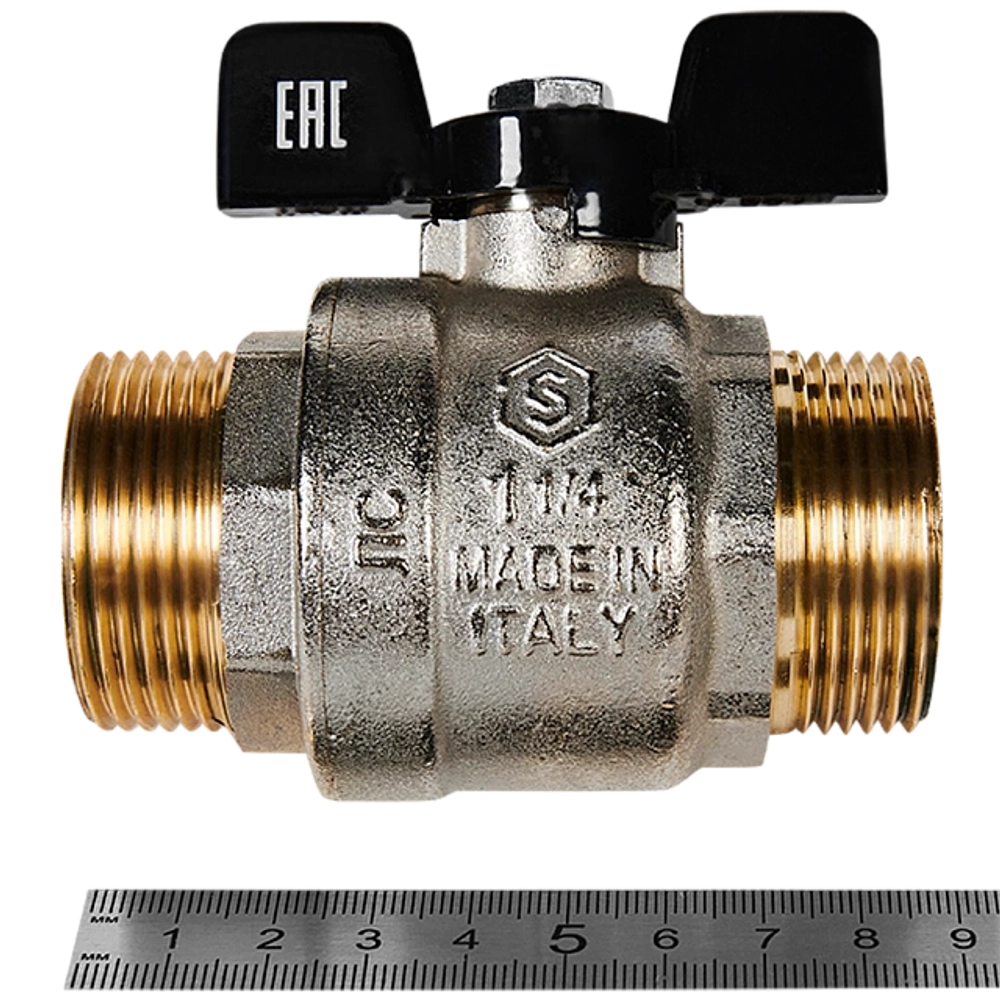Кран шаровой полнопроходной STOUT - 1"1/4 (НР/НР, PN40, Tmax 150°C, ручка-бабочка черная)