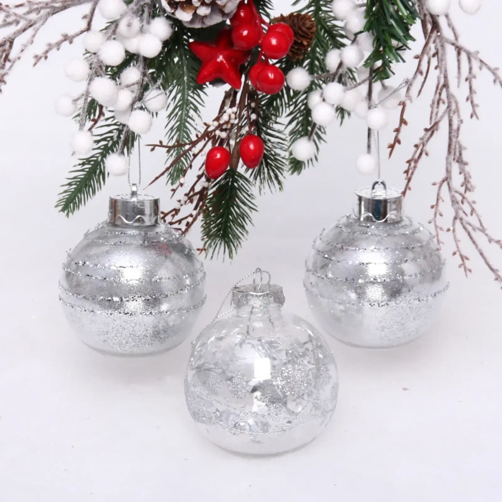 Новогодние шары 8 см (набор 3 шт) «Dream», Серебро