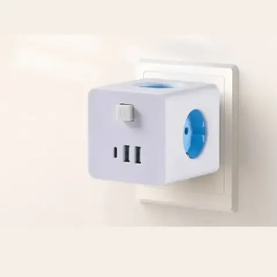 Тройник для розетки КУБ с USB и Type-c, 4 розетки, разветвитель электрический MartyHome с выключателем