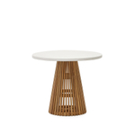 Alcaufar Круглый уличный стол из массива тикового дерева и белого цемента Ø 90 см