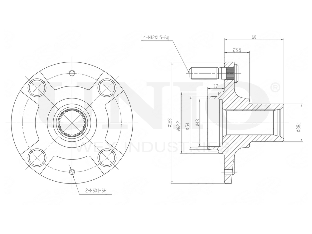 Ступица передняя (без ABS) UNIO HUB-20058
