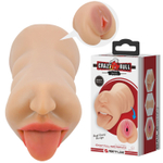 Телесный двусторонний мастурбатор Sarah - ротик и вагина