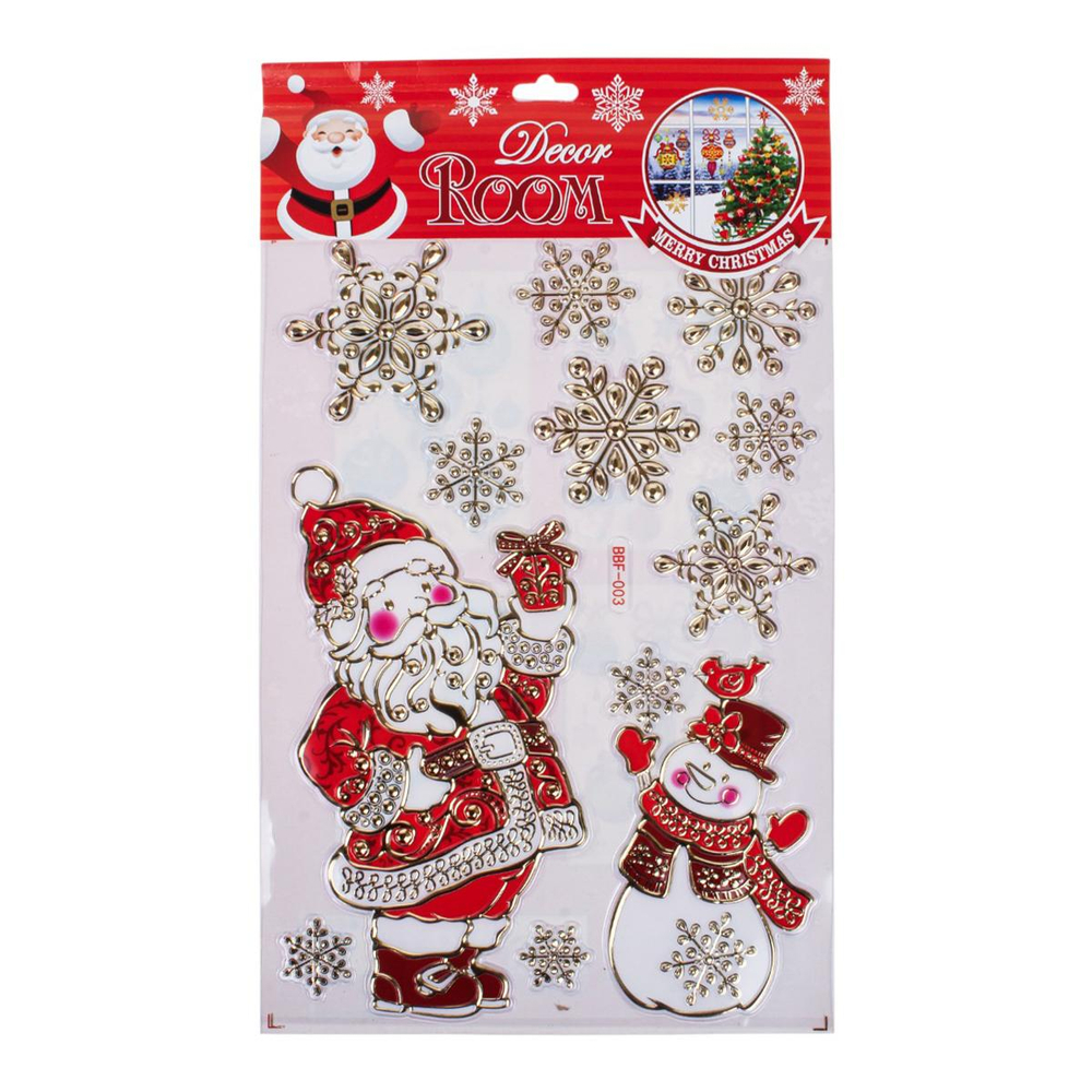 Наклейка новогодняя 22*37 см, 4 вида микс , пакет