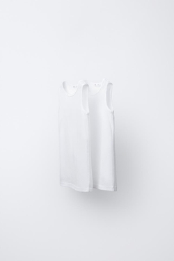 ZARA НАБОР ИЗ ДВУХ ФУТБОЛОК БЕЗ РУКАВОВ, БЕЛЫЙ