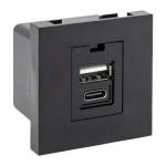 Розетка USB A+C, 2,1А, 2 гнезда, без индикатора, черная, матовая EKF
