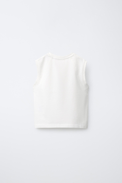 ZARA ОДНОТОННАЯ ФУТБОЛКА БЕЗ РУКАВОВ, БЕЛЫЙ