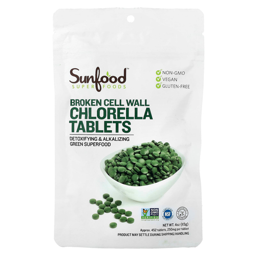 Sunfood, хлорелла в таблетках с разрушенной клеточной стенкой, 452 таблетки, 113 г (4 унции)