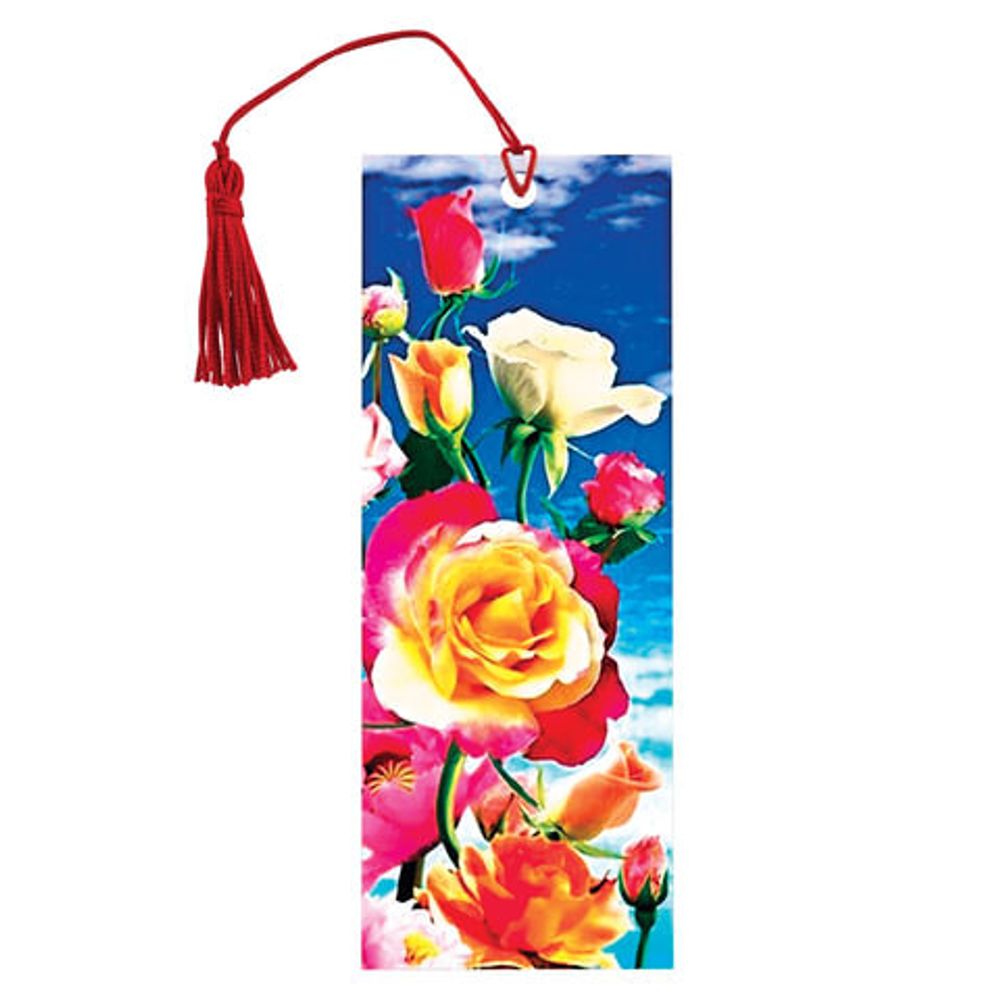 Закладка для книг с линейкой, 3D-объемная, BRAUBERG "Розы", с декоративным шнурком, 128100