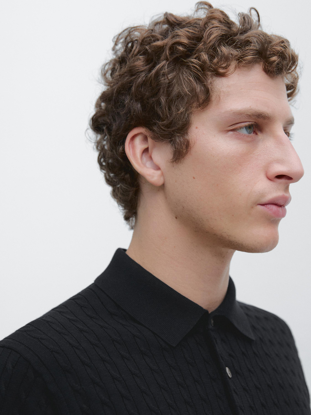 Massimo Dutti Поло из 100% хлопка с узором «косы», темно-синий