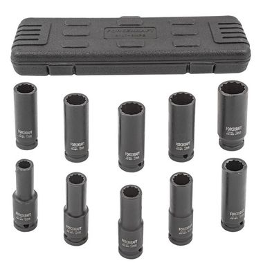 Набор головок ударных глубоких 10пр.,1/2''12гр.(10,12-15,17,19,21,22,24мм), в пластиковом кейсе FORCEKRAFT FK-4107-9MPB
