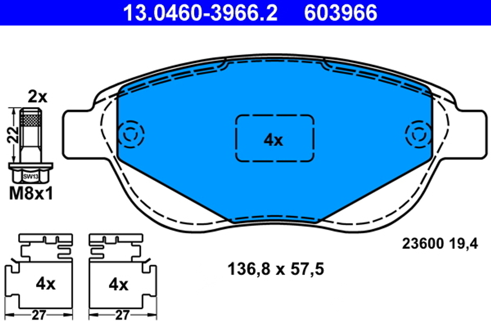ATE - 13046039662-ATE - Brake Pad Set, disc brake