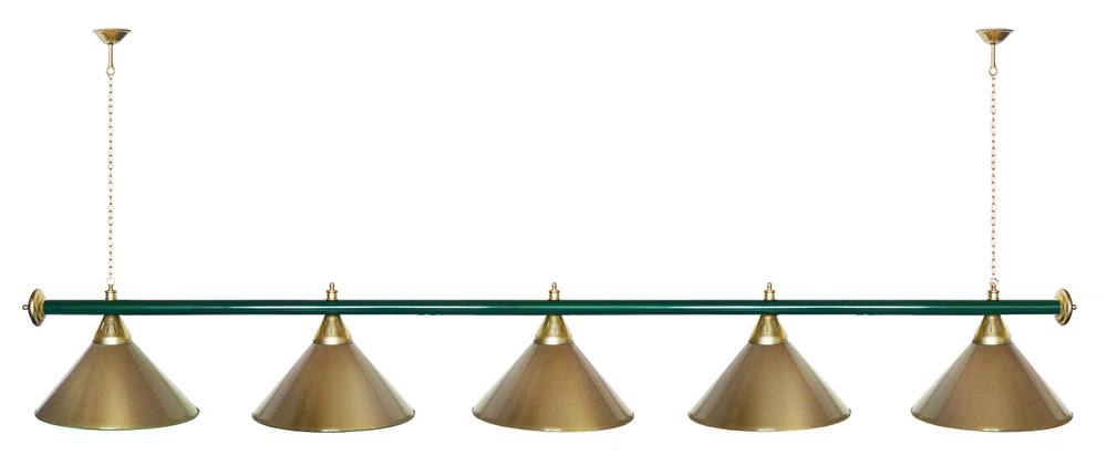 Лампа STARTBILLIARDS 5 пл. (плафоны зеленые,штанга зеленая,фурнитура золото)