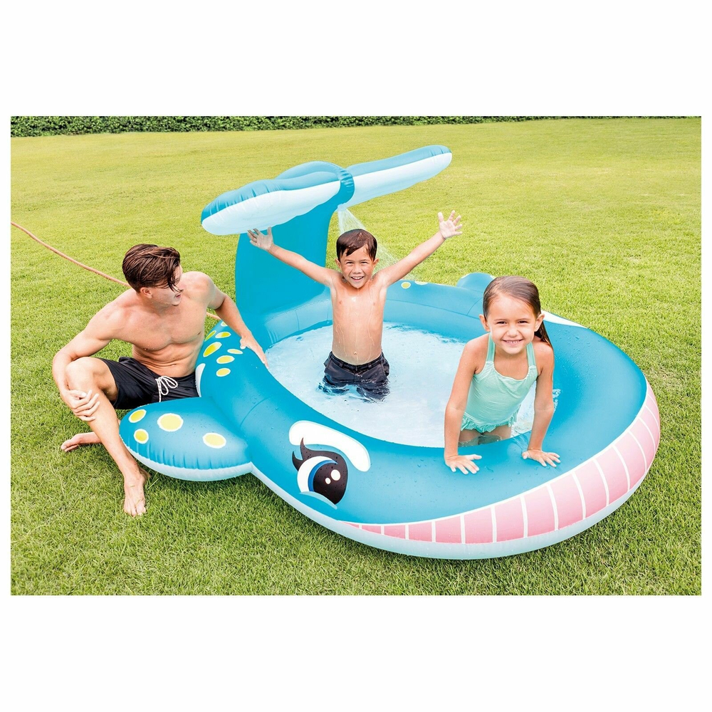 Бассейн надувной Intex 57440 Whale Spray 201х196х91 см / Круглый бассейн Интекс с водяным фонтаном распылителем Кит для дачи