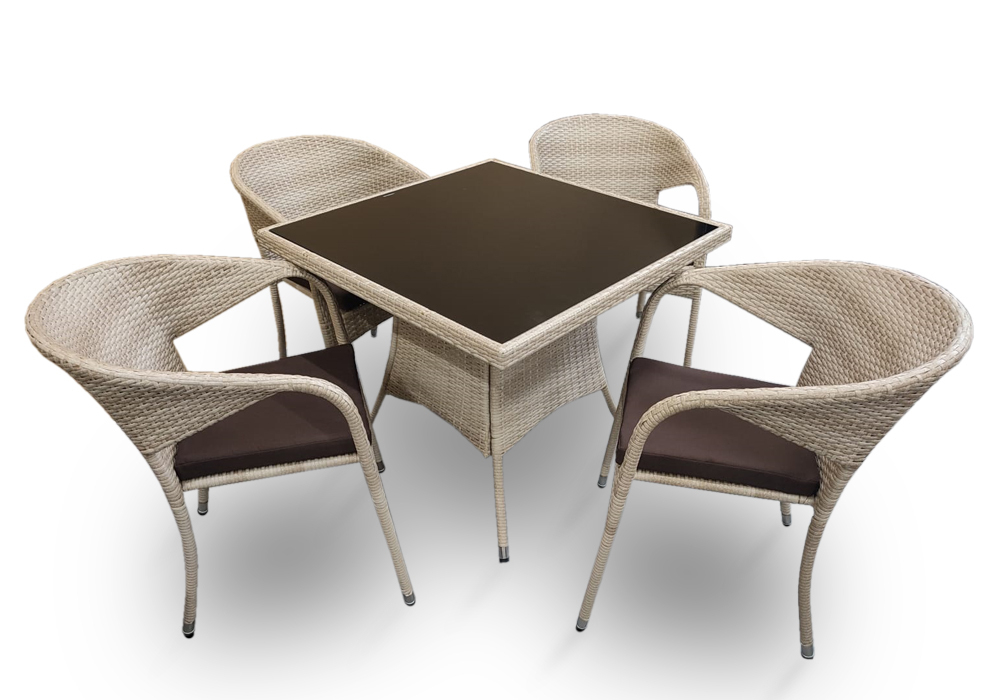 Обеденная группа стол Римини + 4 Кресла Греция из искусственного ротанга Wood