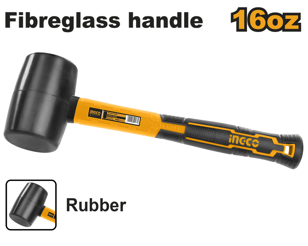 Молоток резиновый 450 g с фиберглассовой ручкой INGCO HRUH8216