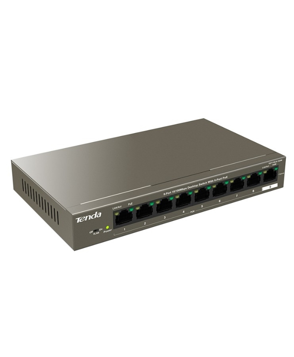 TENDA TEF1109P-8-102W Коммутатор настольный 9-Ports 10/100 Base-TX 8-Ports PoE(PoE бюджет 92W)