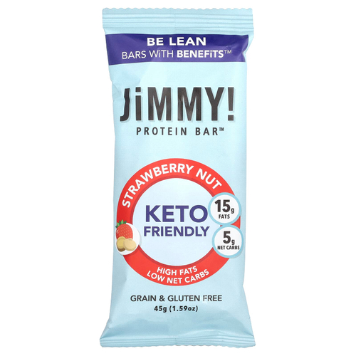 JiMMY!, Be Lean, полезные батончики, протеиновый батончик, клубника и орех, 12 батончиков, 45 г (1,59 унции)