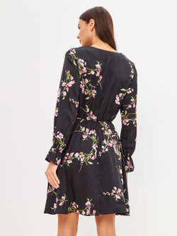 Платье мини 0155 черный шелк с цветами
