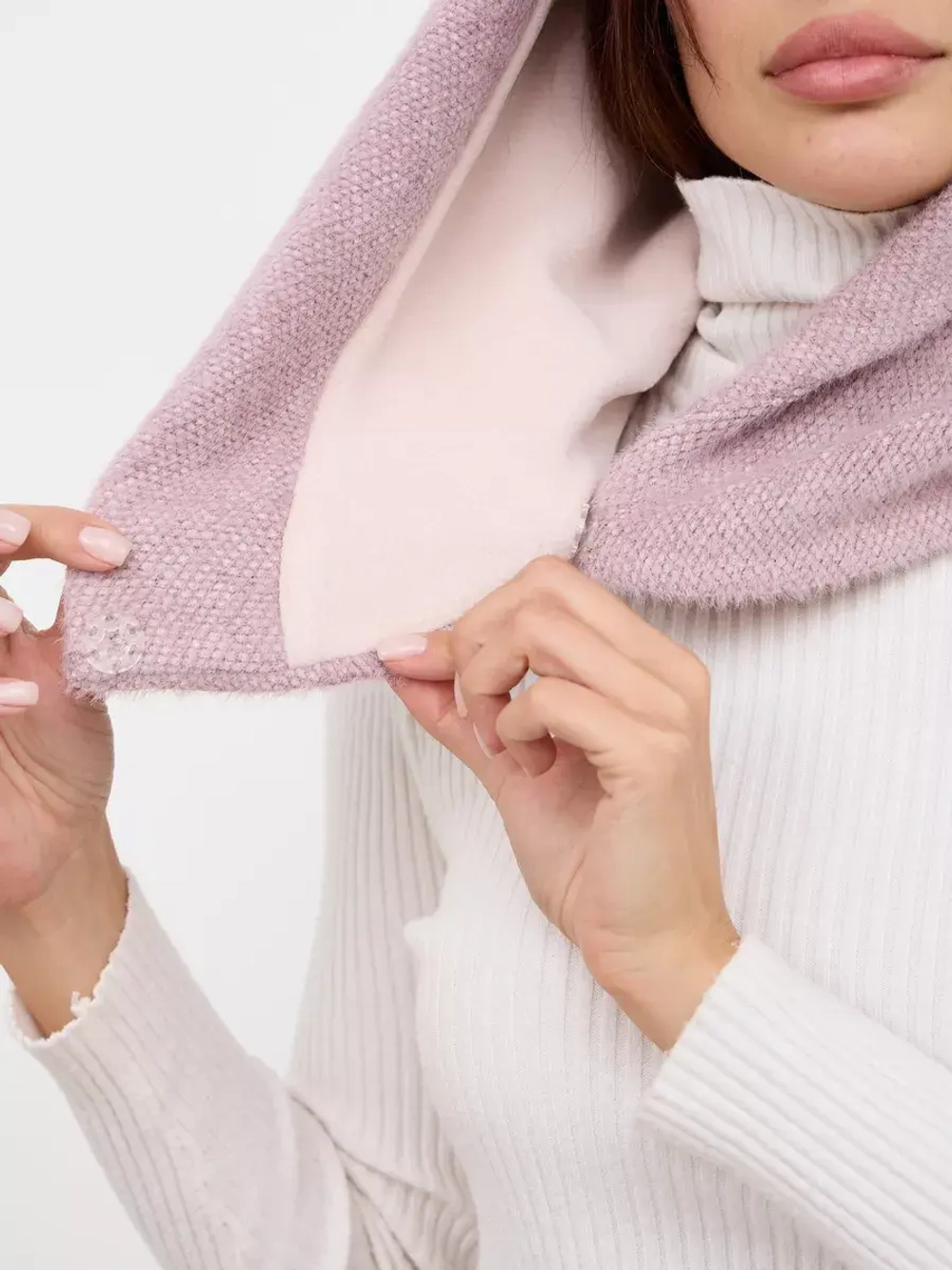 Капор зимний вязаный капюшон на флисе