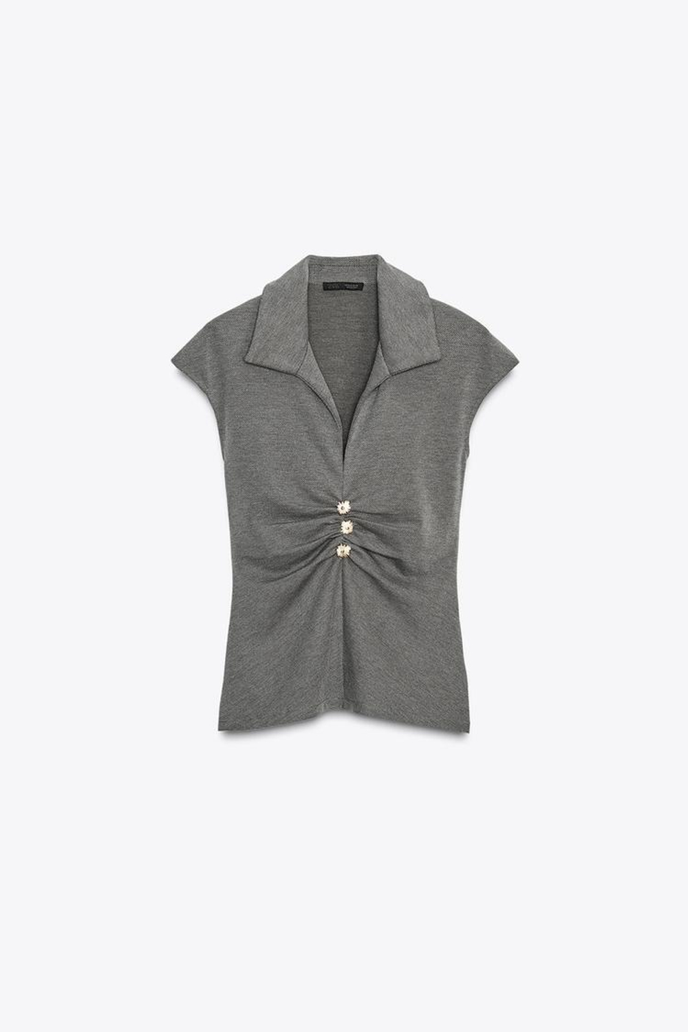 ZARA ТОП ИЗ ПИКЕ С ПУГОВИЦАМИ, АНТРАЦИТОВО-СЕРЫЙ