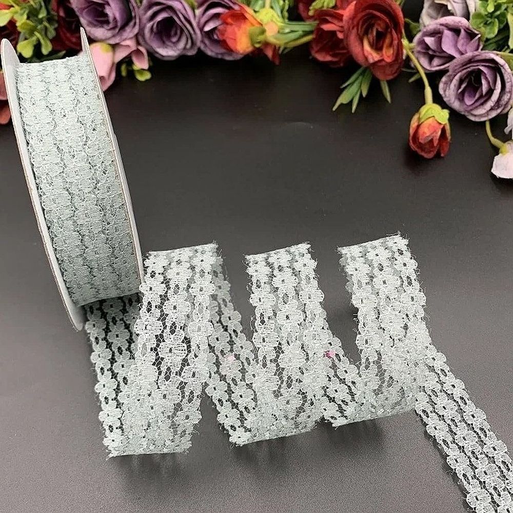 Лента кружево 3 цветка 2.5см*35ярд СЕРЫЙ