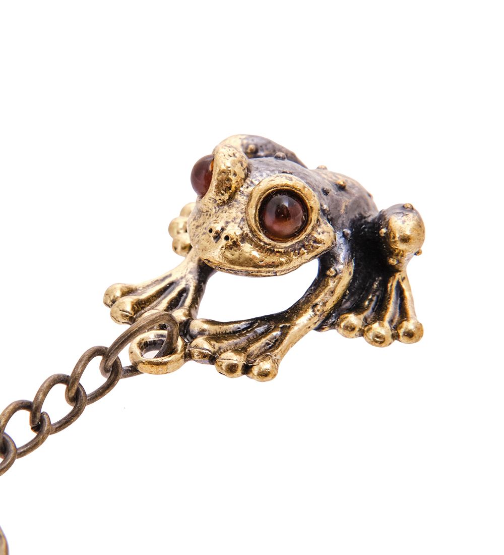 AM-3608 Брелок «Лягушка Амазонская» (латунь, янтарь)