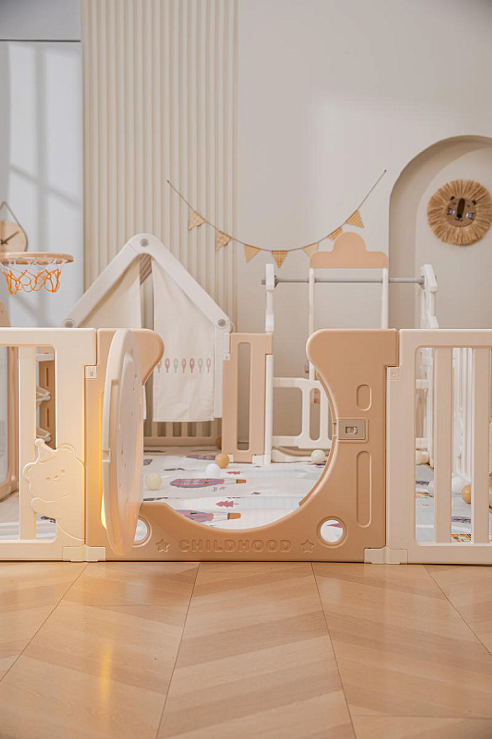 Манеж UNIX Kids DeLuxe House&Storage Camel 180 x 200 см с игровыми аксессуарами