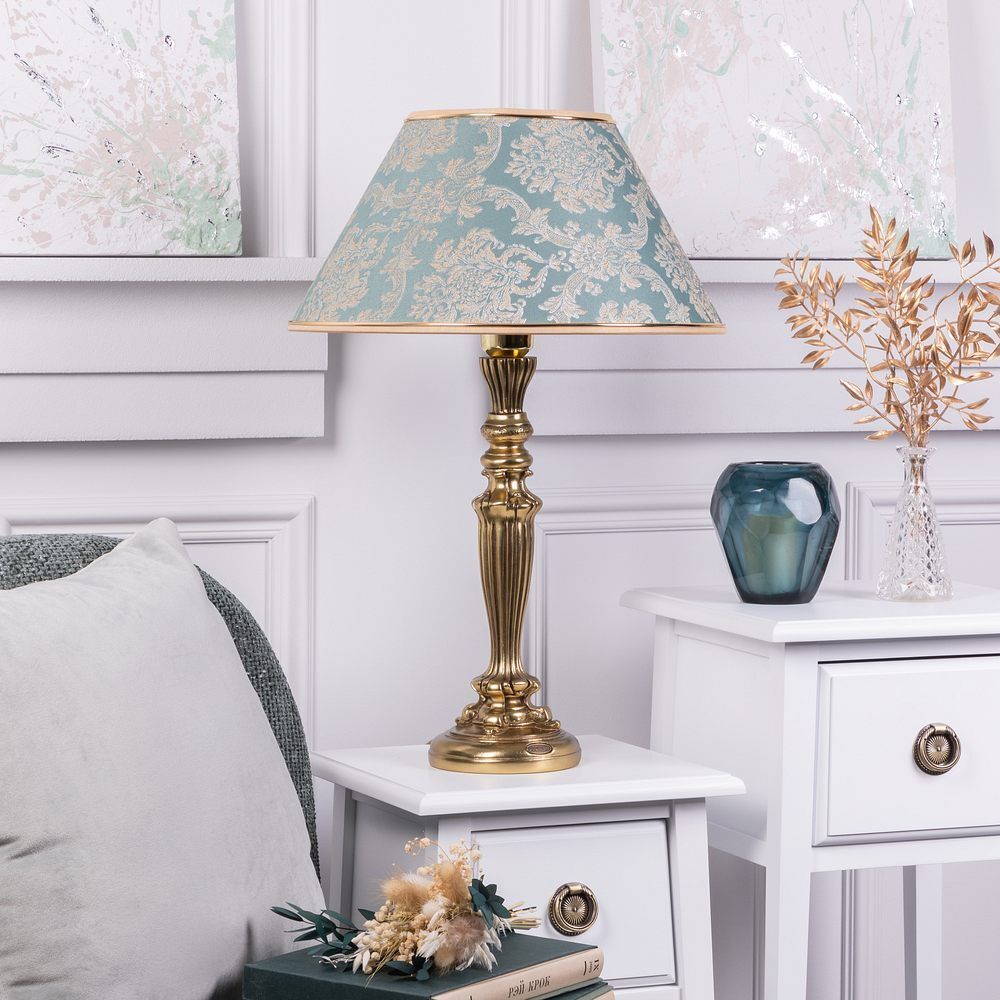 Настольная лампа Богемия Бронза с абажуром №38 Vatican (Ватикан) Аквамарин