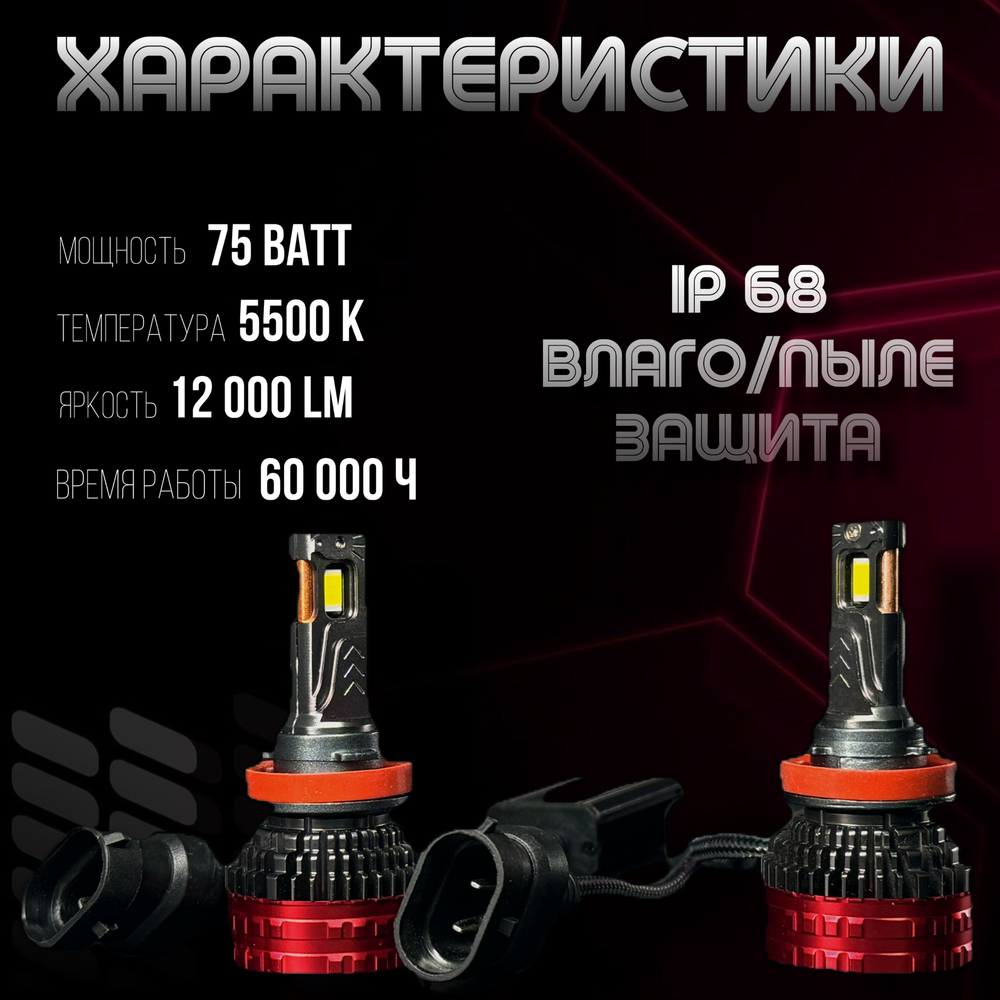 Светодиодные лампы H11, диодные лампы H11 led, 5500к