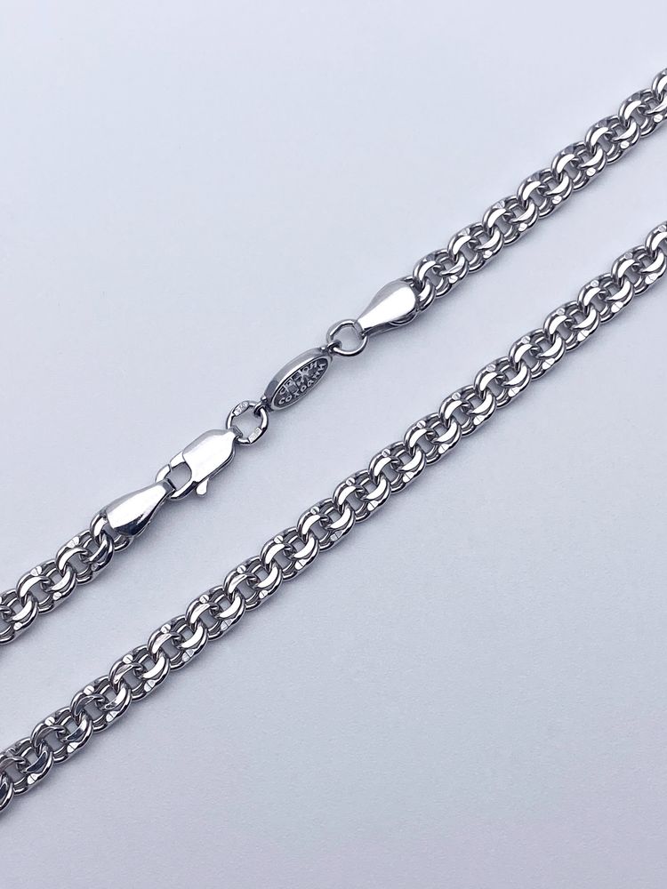 Цепь из серебра/Бисмарк/Родий/Со вставкой "Спаси и сохрани"/С алмазной огранкой