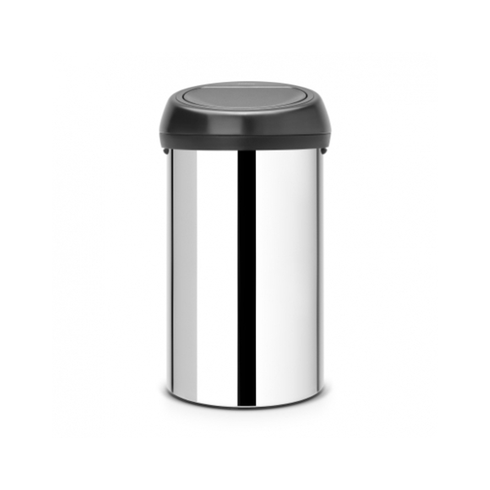 Ведро для мусора Brabantia Touch Bin полированная сталь крышка черная 60л вид спереди