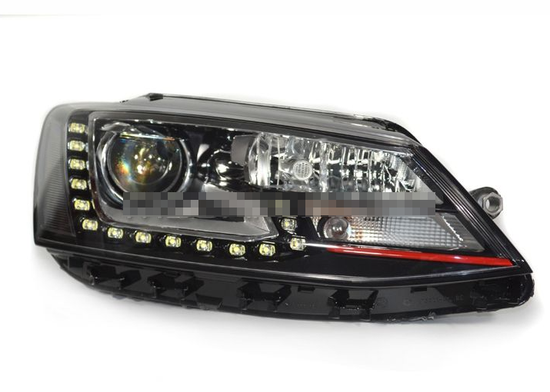 Передние фары Джетта 6 2011-2019 V16 type [RED line; Комплект Л+П; ходовые огни; би LED линза; электрокорректор; OEM replica]