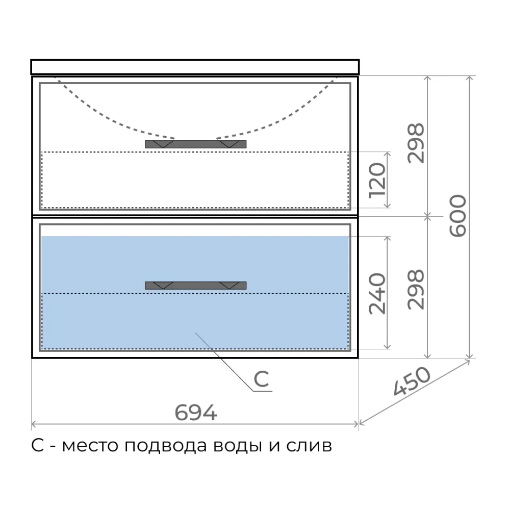 Тумба с раковиной для ванной Uperwood Foster 70 см, подвесная, серый графит