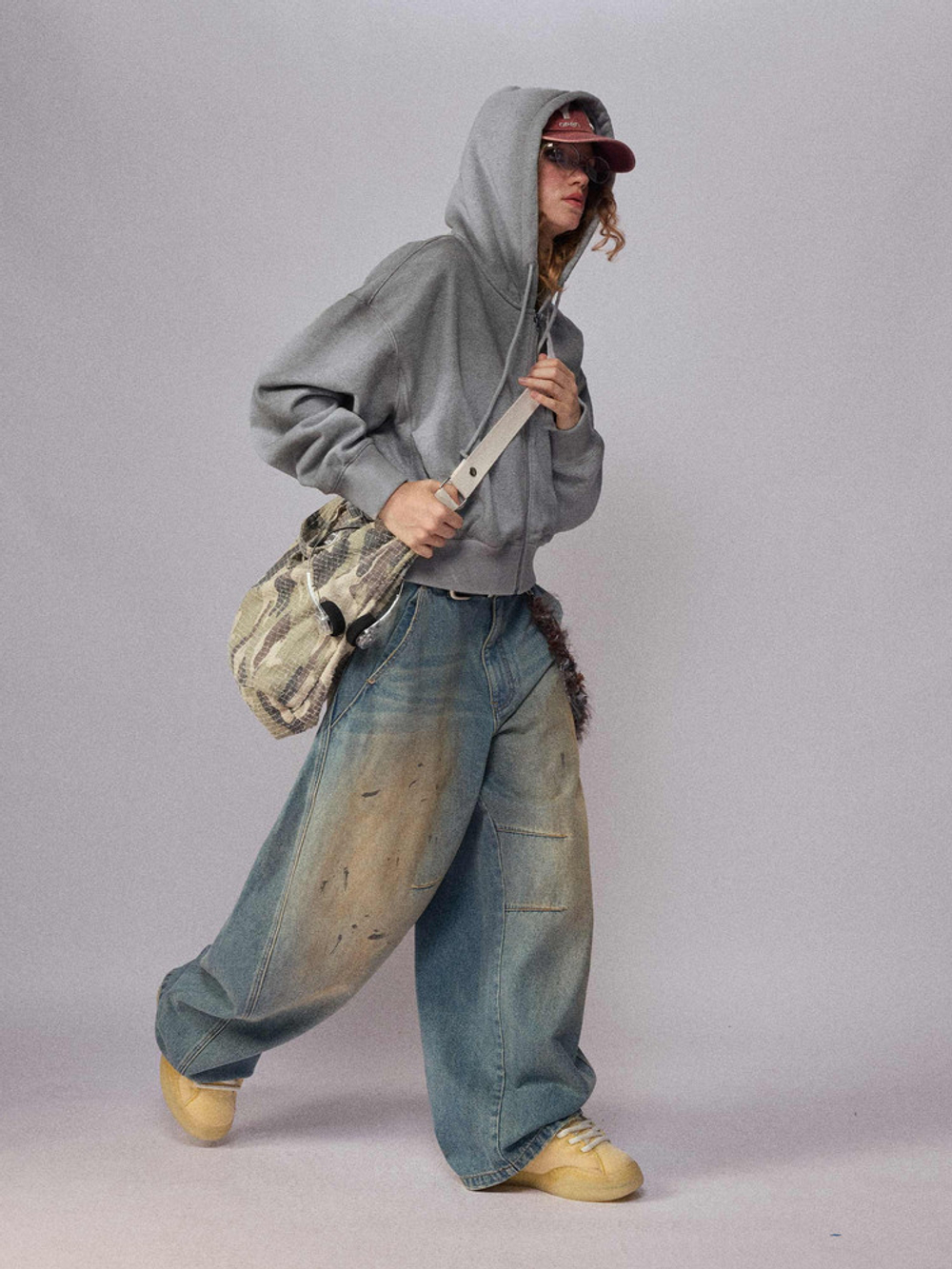 Худи женский Nothomme Monterest vintage washed irregular tie-dye fleece-lined split hoodie