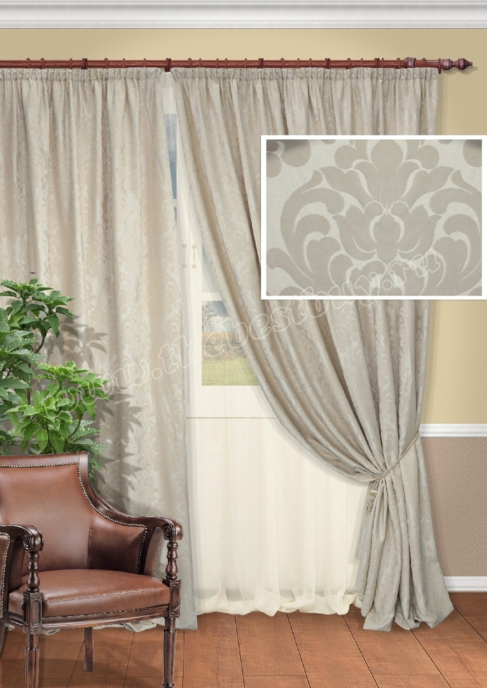 Шторы для гостиной и спальни:  Аквитане (арт. K123-325)  - 500х273, (235х273)х2 см. - бежевый (615)