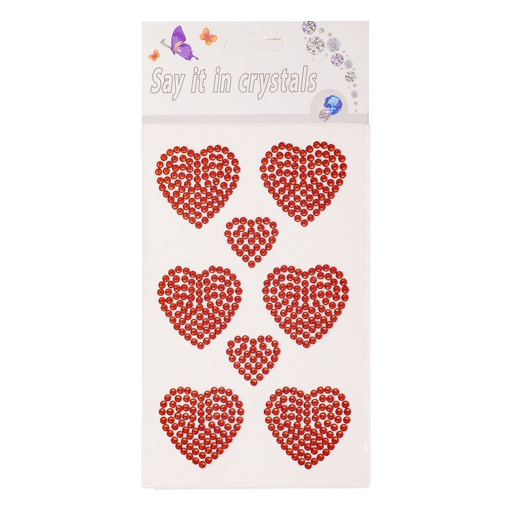 Наклейки-стразы Alingar, акриловые, "Red Heart", красные сердечки, пакет с европодвесом