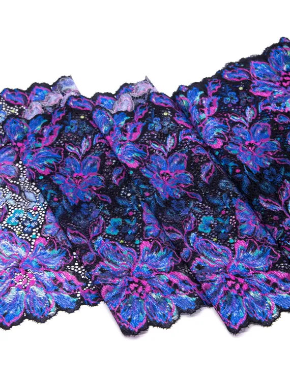 03-242 Кружево эластичное 23 см, Pandora, т.синий/ультрамарин/лиловый