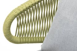 "Милан" кресло плетеное из роупа, каркас алюминий светло-серый (RAL7035) муар, роуп салатовый меланж круглый, ткань светло-серая